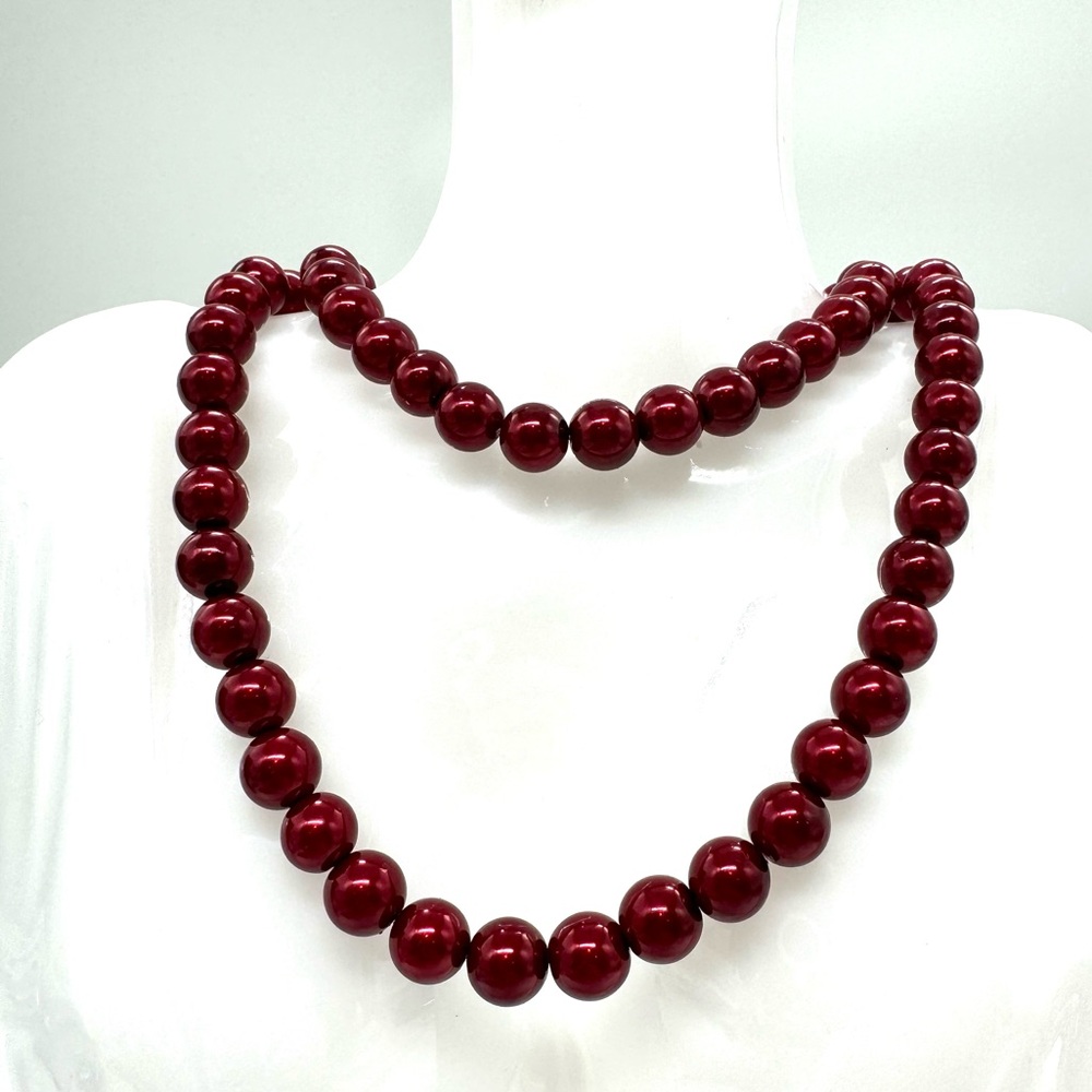 Vintage Joan Rivers Red Czech Republic Glass Pearl Necklace